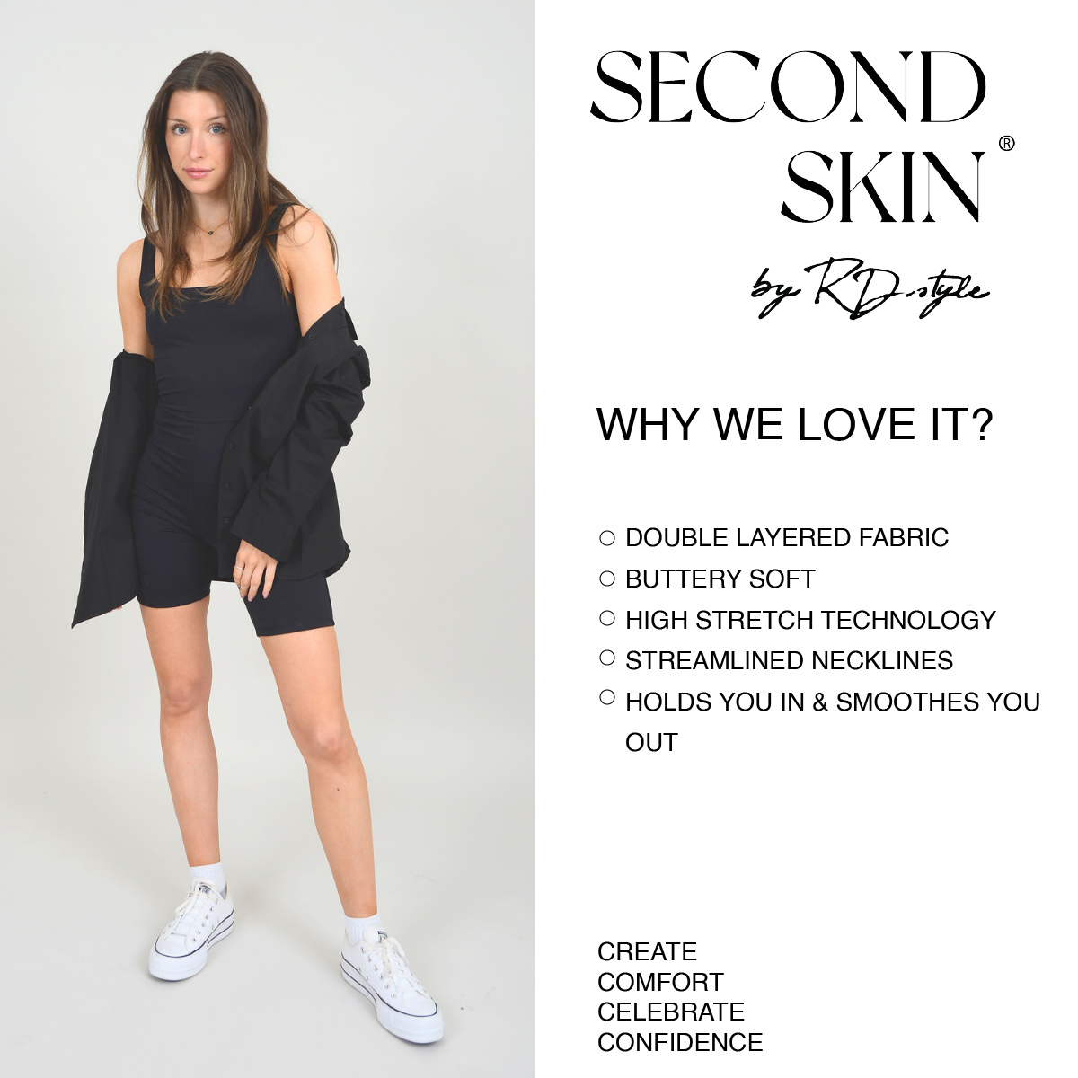 SECOND SKIN Stacy Square Neck LS Bodysuit