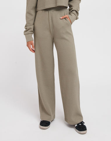 Waffle Wide Leg Pant — Olive