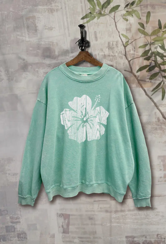 Maui Hibiscus Flower mineral wash crew