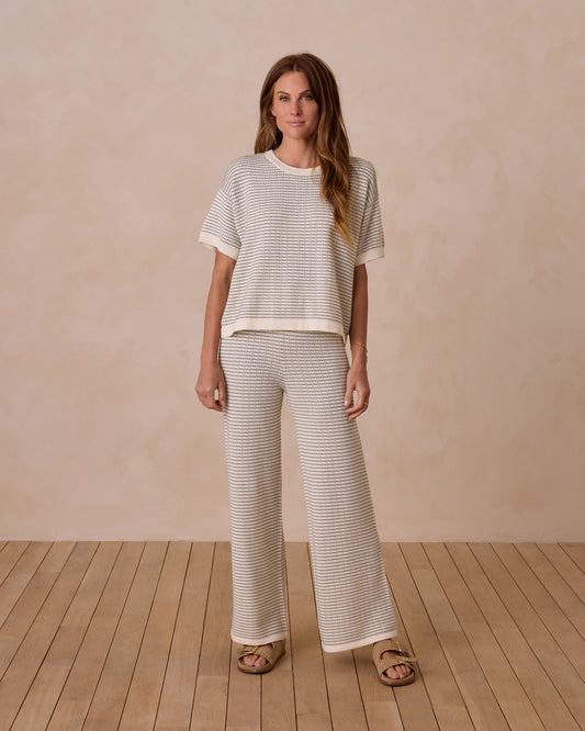 RYLEE + CRU Knit Wide Leg Pant | Sage Stripe PRE ORDER